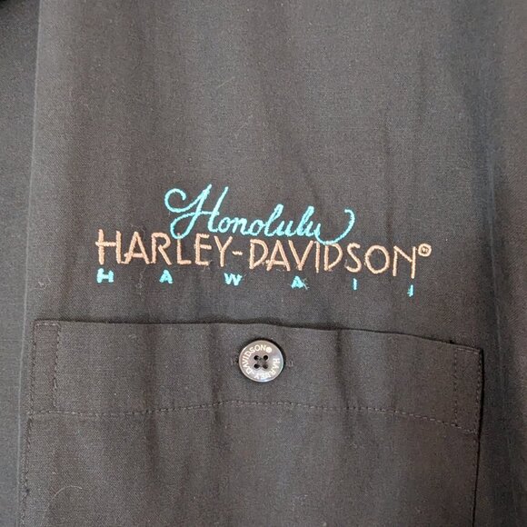 Harley-Davidson Honolulu Hawaii Men's Black Short Sleeve button-down Shirt - Picture 7 of 11